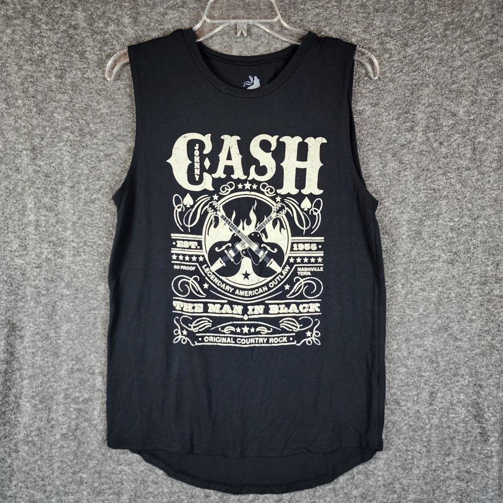 Zion Rootswear Johnny Cash Tank Top Womens L Black Graphic Muscle Tee EUC